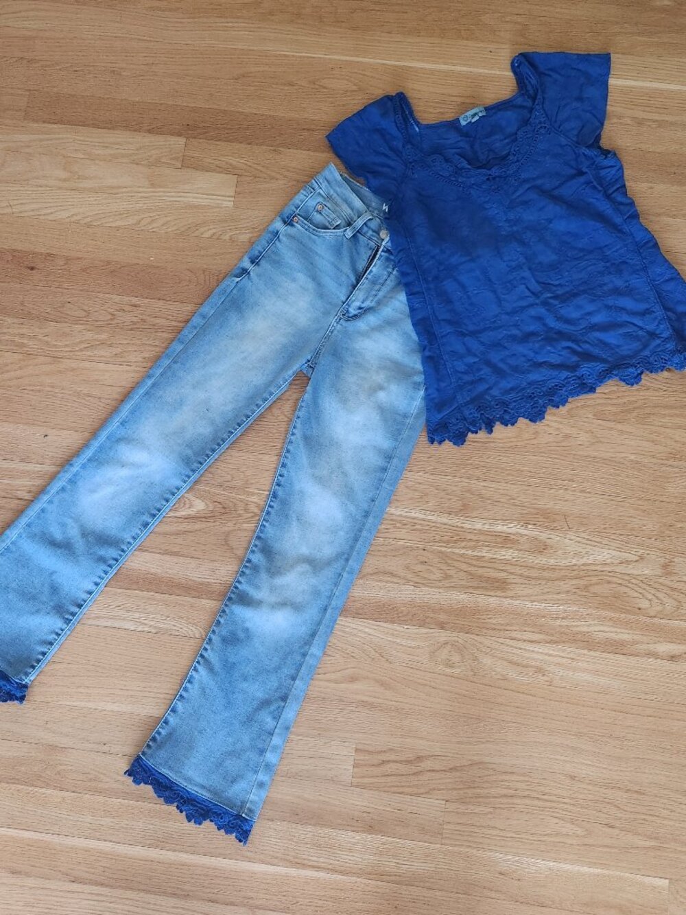Flare Jeans & Top Set Upcycled Redesigned Sz 0 High Rise Crop Ankle or Petite
